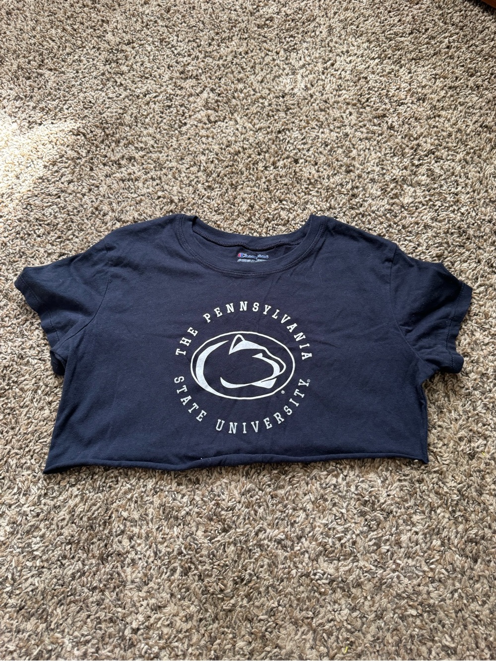 Champion Navy Cropped Graphic penn state T‑Shirt with White Logo - Picture 1 of 2